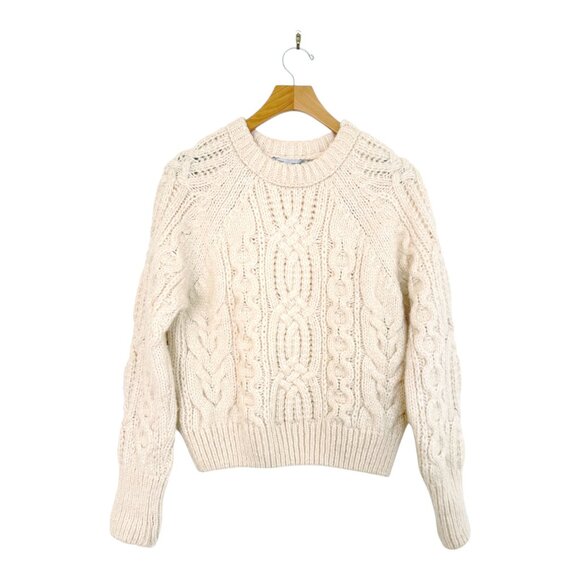 Zara Wool Blend Cable knit Crewneck Sweater Size M - Picture 2 of 7